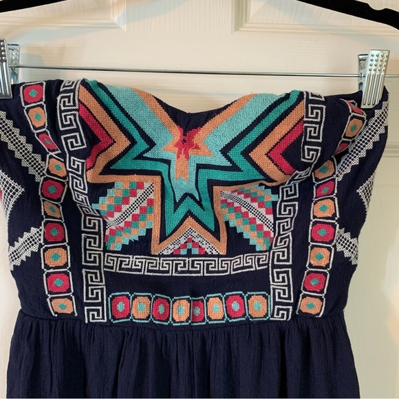 Maurice’s Strapless Aztec Pattern Detail Navy Blue Maxi Dress, Size M - Picture 3 of 12